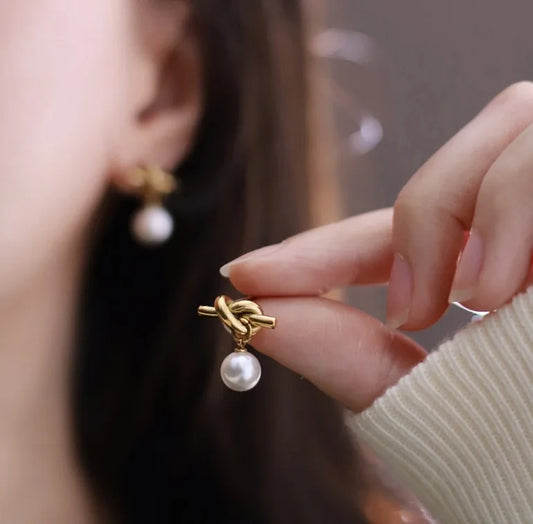 304 Stainless Steel Titanium Steel Artificial Pearls 18K Gold Plated Drop Earrings