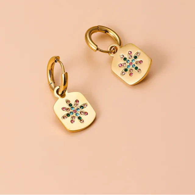 Flower Multicolor Diamond 304 Stainless Steel Zircon Stainless Steel Earrings