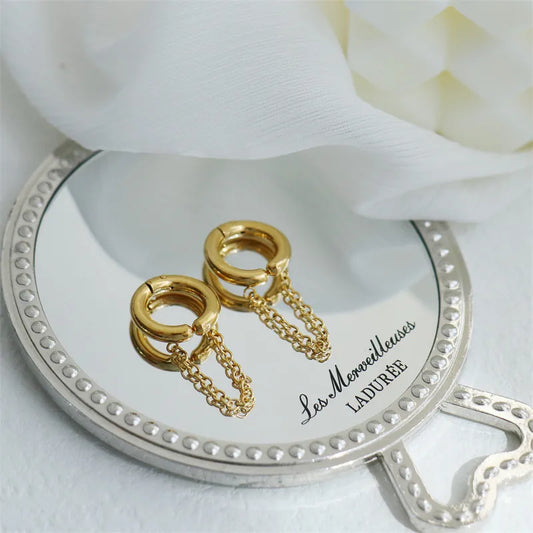 Pair of Style Solid Chain Earring Cuffs Stainless Steel
