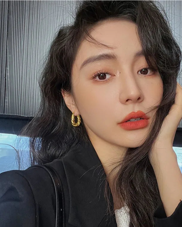 Classic style twist plating inlay titanium zircon 18k gold plated ear studs