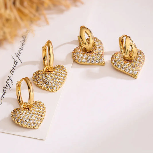 Truetarnish Best Seller Heart Diamond 18k Gold plating Bold Earrings
