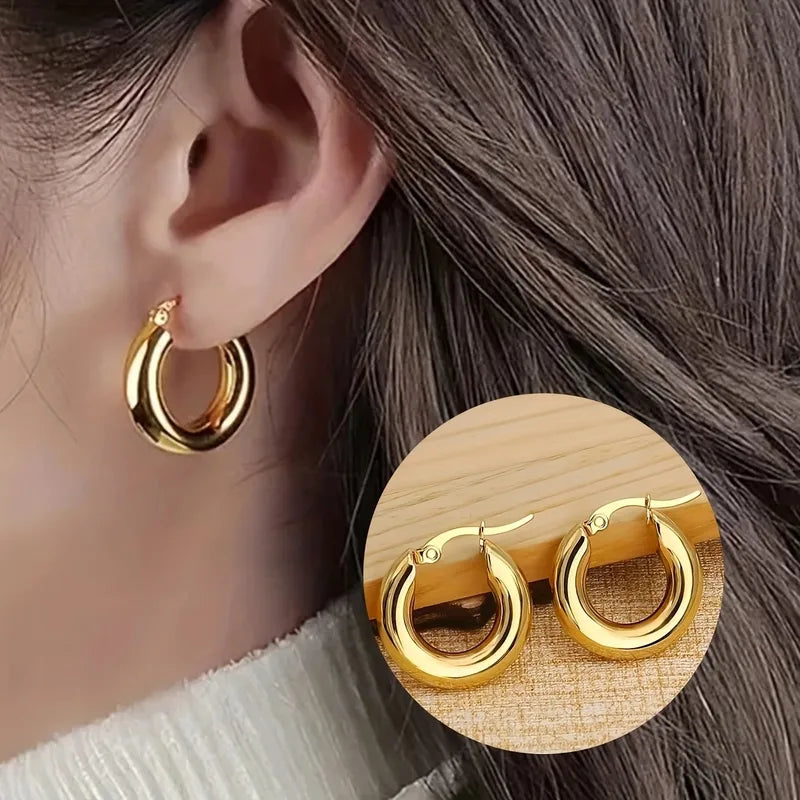 Truetarnish Round Gold Earrings Antitarnish | Waterproof