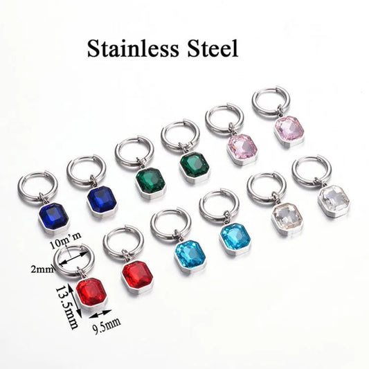 Square Plating Inlay Stainless Steel Glass Drop Earrings - Blue