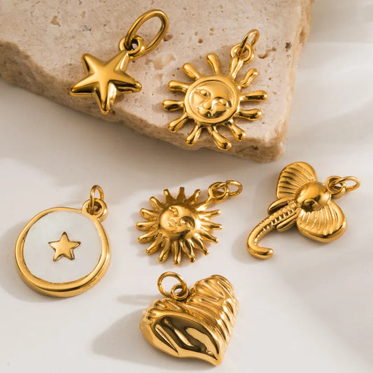 304 4K Gold Plated Elephant Sun Star Polished Jewelry Accessories Pendant