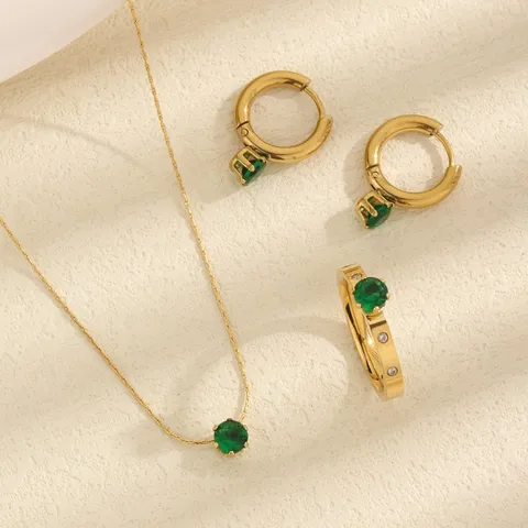 Green single diamond Necklace with Earring and finger ring Set