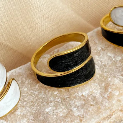 1 Black 304 18K Gold Plated Raisin Luxurious Solid 1 Rings