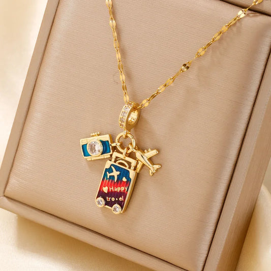 Camera Traveler Red Blue Necklace