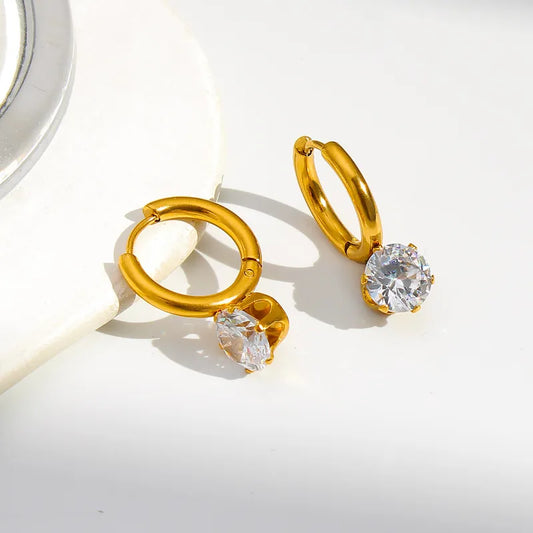 Solitaire Drop Huggie Earrings