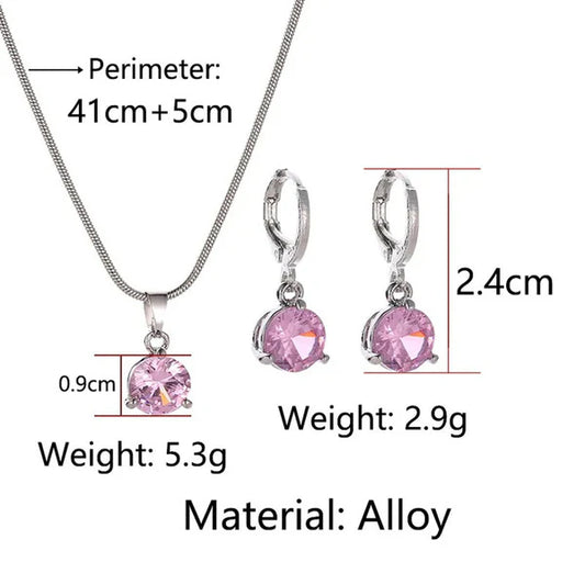 Truetarnish Anti-Tarnish Pink Crystal Necklace & Earring silver set