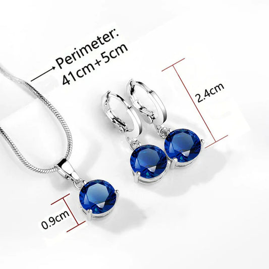 Truetarnish Anti-Tarnish Blue Crystal Necklace & Earring silver set