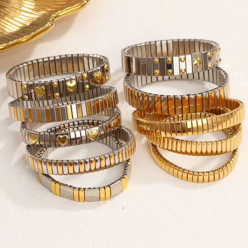 Casual Retro Star Heart Shape 304 Zircon wristband Big