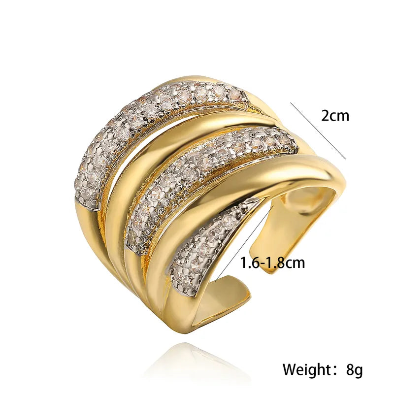 Retro Luxurious Diamond 18K Gold Plated Plating Inlay Open Rings