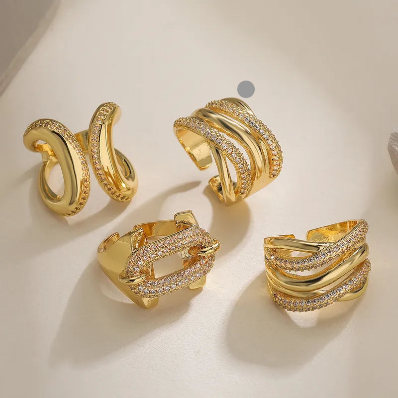 Retro Luxurious Diamond 18K Gold Plated Plating Inlay Open Rings Design 2