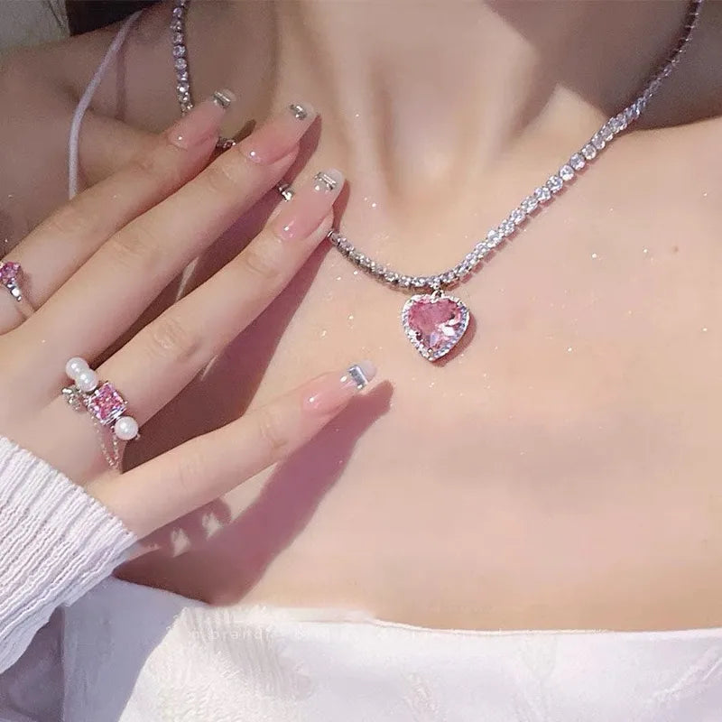Pink Heart Diamond Necklace
