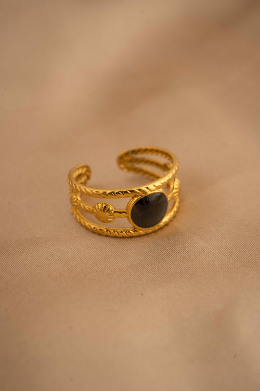 18k Gold Plated Inlay Open Rings - Black dot