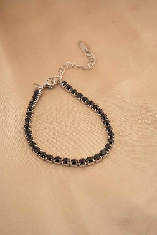Lady Geometric Silver Plated black Rhinestones Bracelets stainless