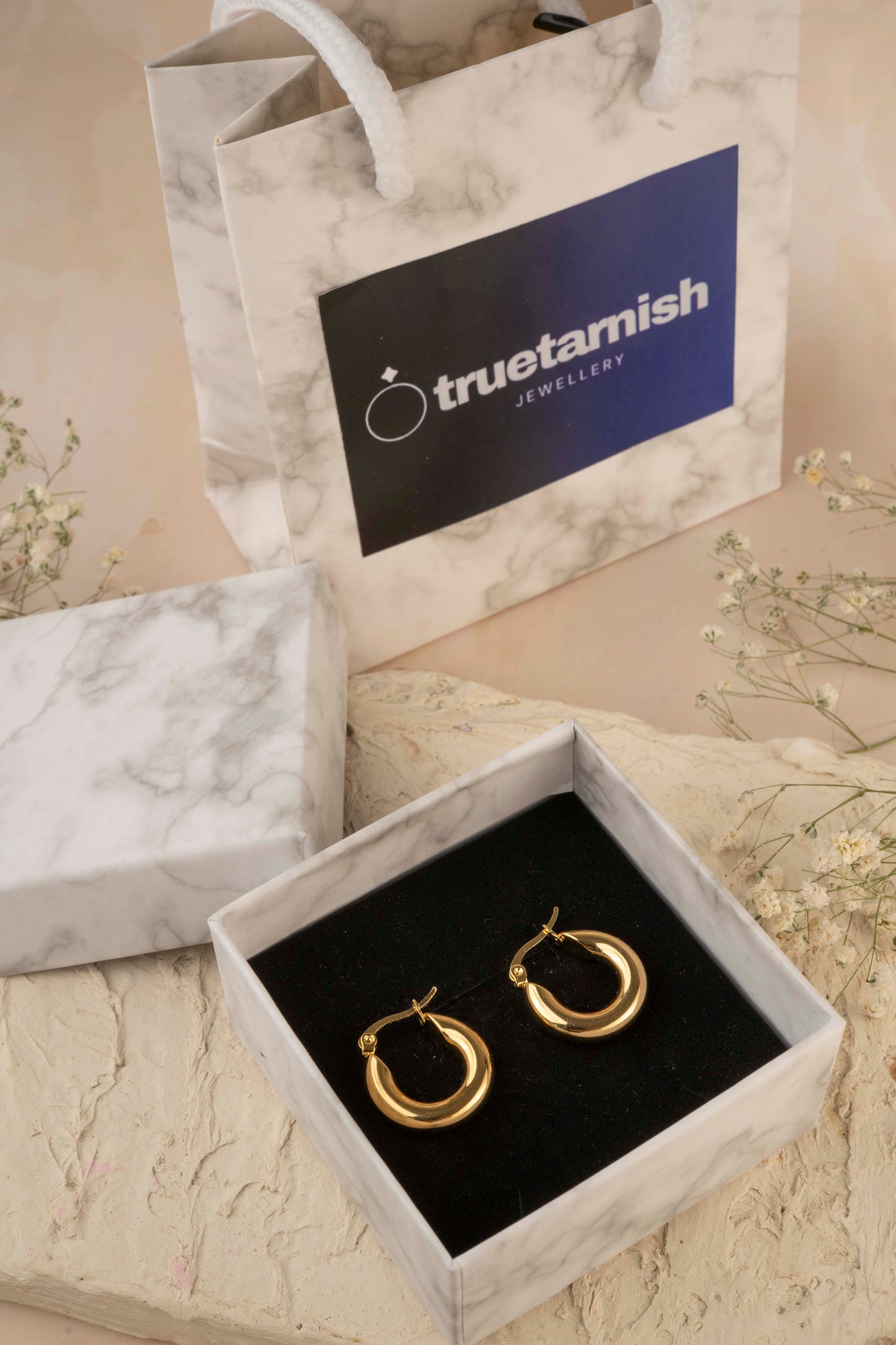 Truetarnish Round Gold Earrings Antitarnish | Waterproof
