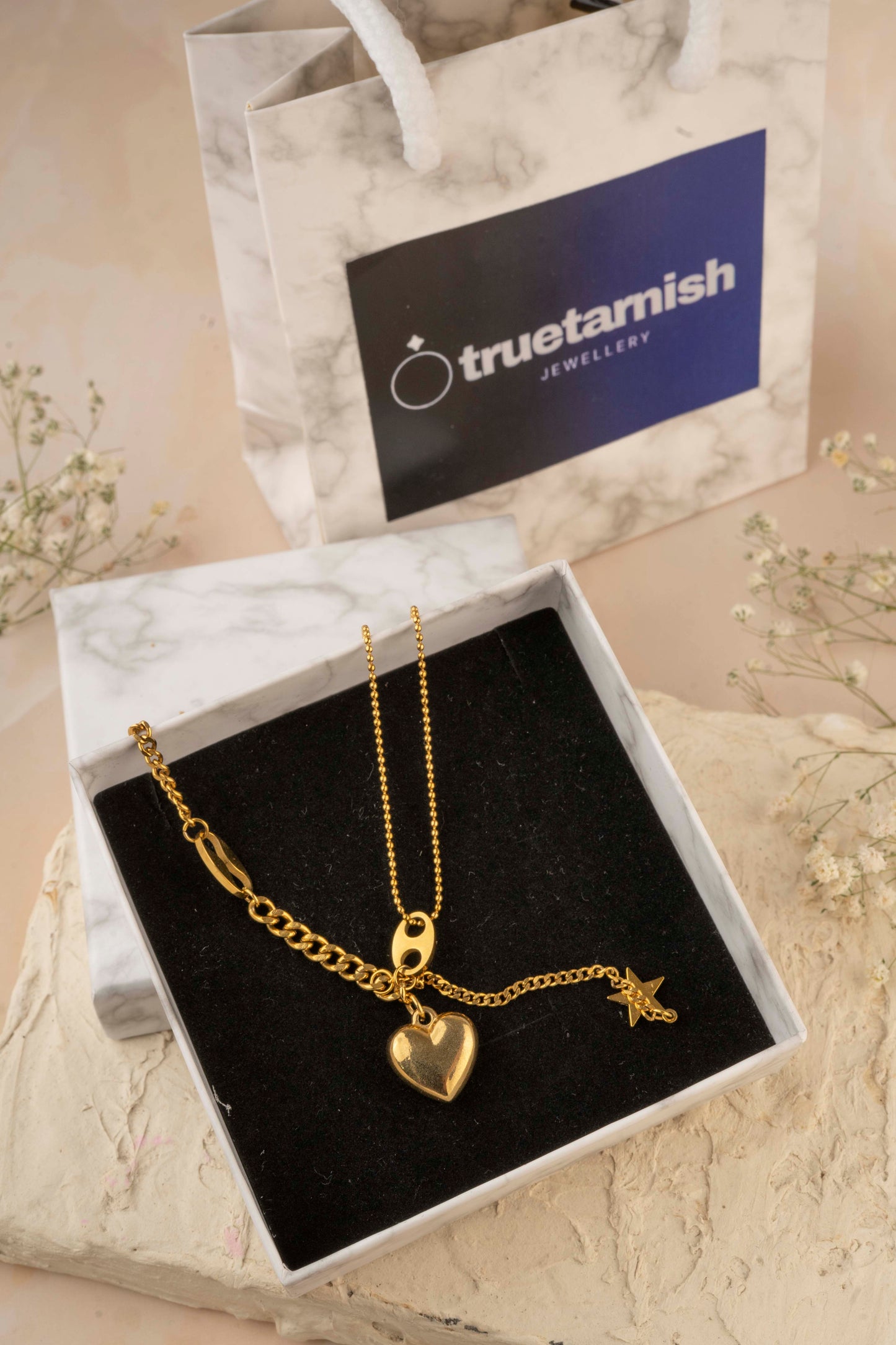18K Gold Plated Vintage Style Heart & Star Layered Necklaces