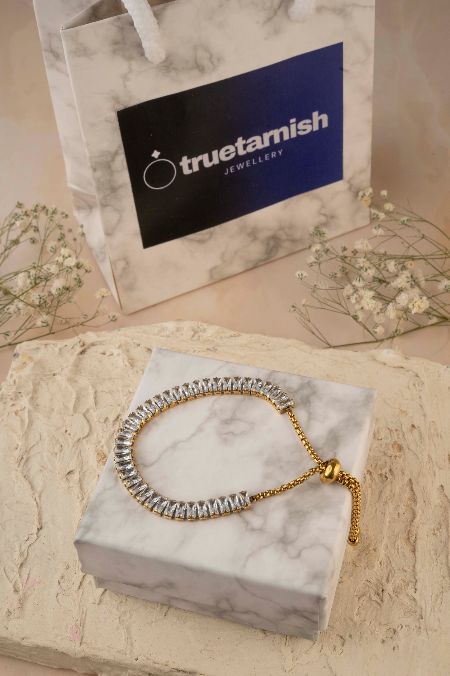 Vintage Rectangular Rhinestone Adjustable Bracelets 18K Gold plated