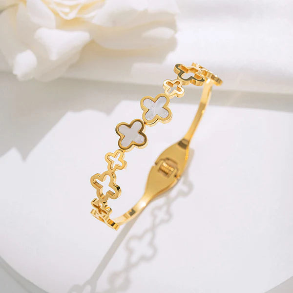 White 4 leafe Gold plated Bracelet | Kada | Band