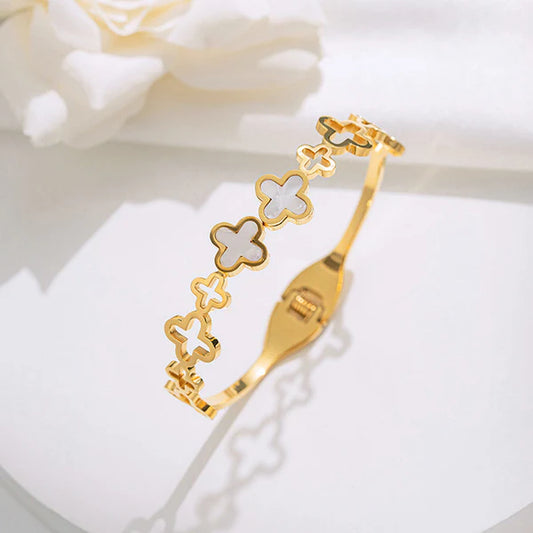 White 4 leafe Gold plated Bracelet | Kada | Band