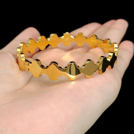 Gold Plated 4 Leaf Bangle Kada Bracelet