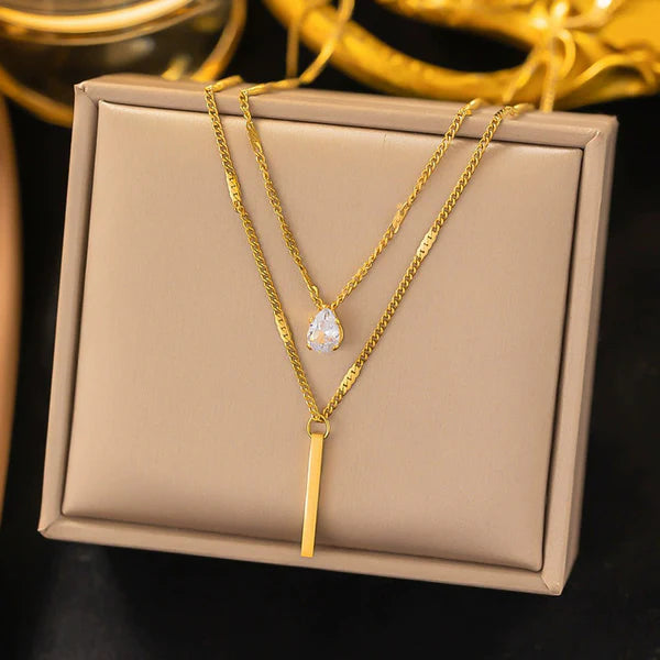 Truetarnish Rhinestones Necklace 304 Stainless Steel 18K Gold Plated