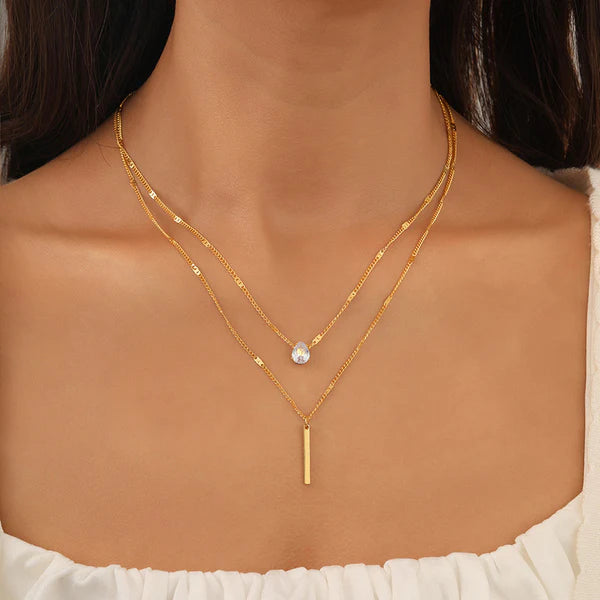 Truetarnish Rhinestones Necklace 304 Stainless Steel 18K Gold Plated