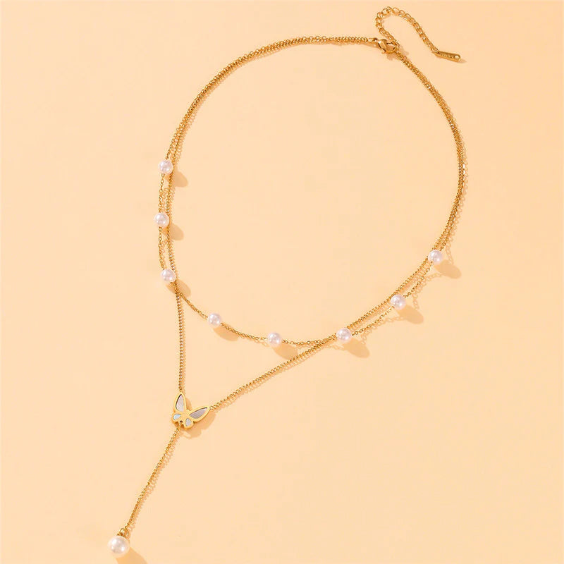 Truetarnish Butterfly Pearl Layer Necklace