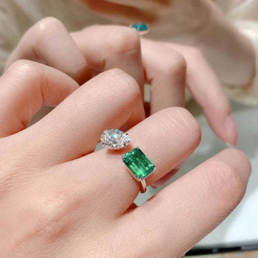 White & Green Diamond Ring - Adjuistable