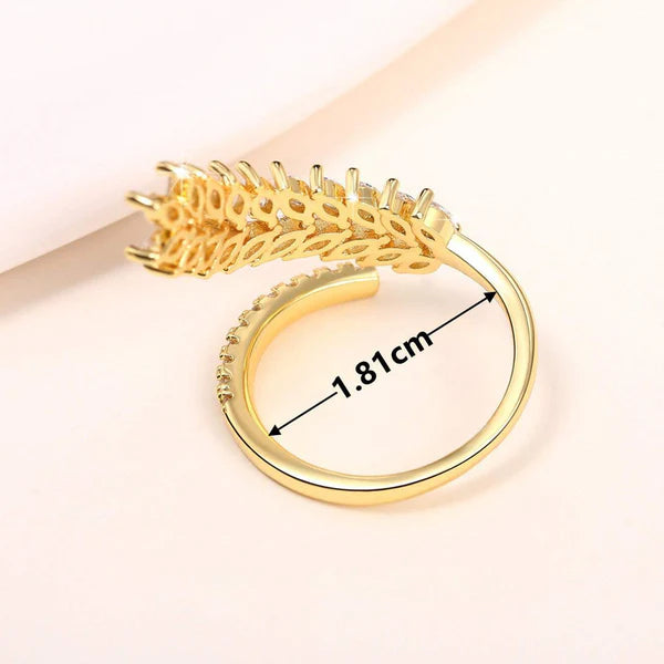 Diamond leaf Gold plated finger ring - Adjustable