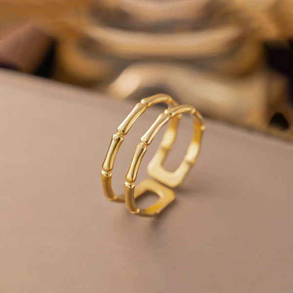 Parallel layered Gold plated finger ring - Adjustable