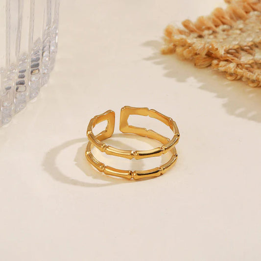 Parallel layered Gold plated finger ring - Adjustable