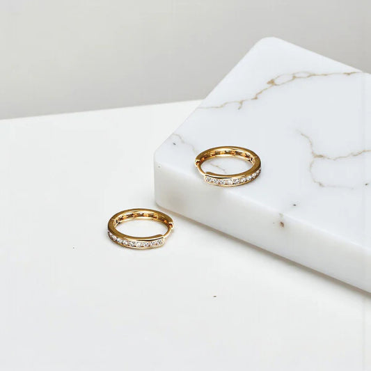 Minimalist Waterproof Anti-Tarnish Crystal Huggie Hoop Office Earrings