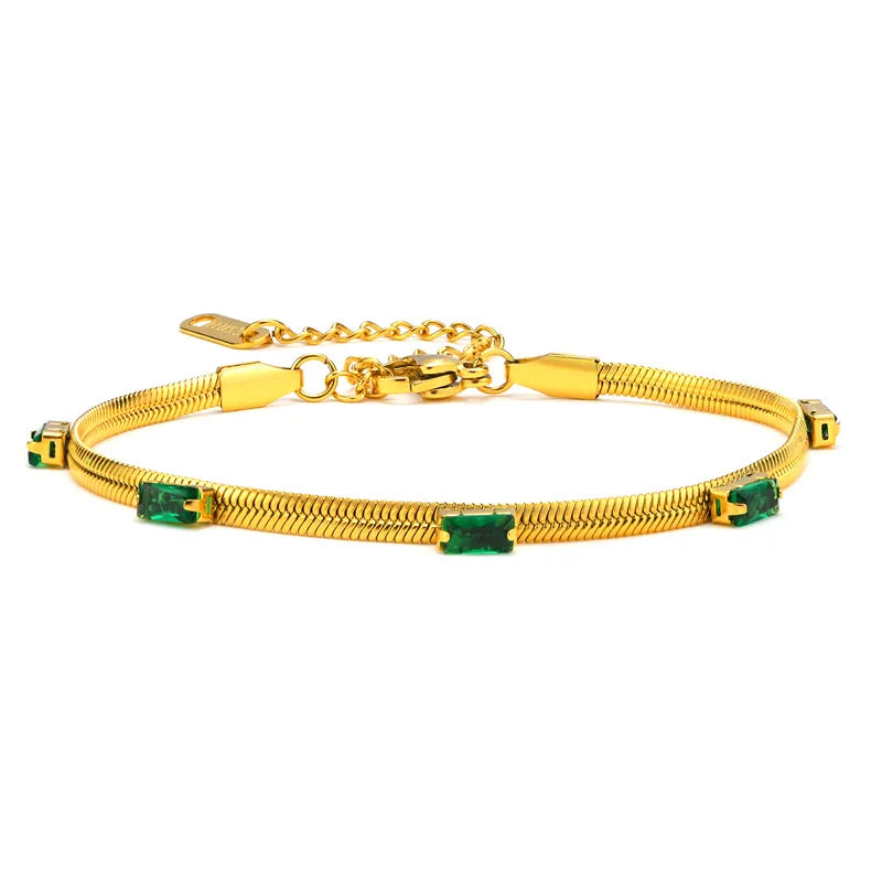 18k Gold Plated Zircon Bracelets Green Rectangular