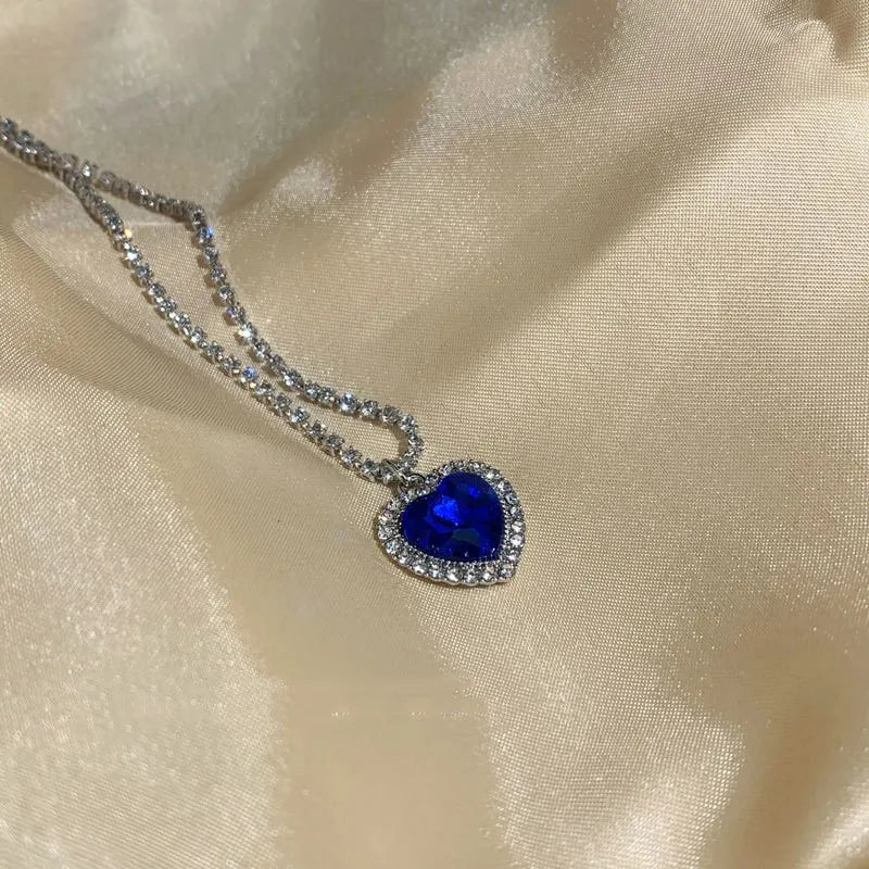 Blue Rhinestones women's pendant Diamond necklace