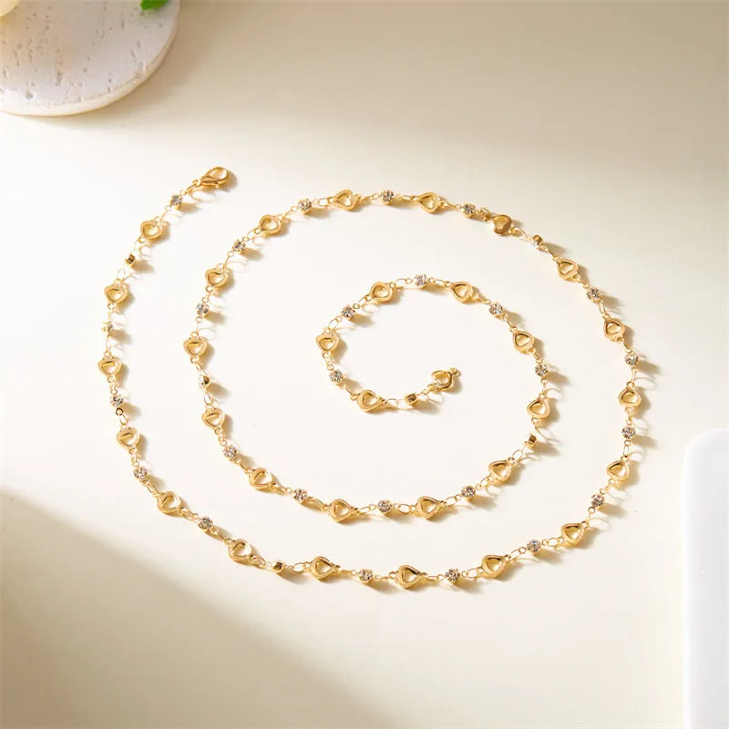 Elegant Queen Round Alloy Glass Beaded Chain Long Necklaces