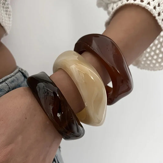 1 Elegant Retro Geometric Resin Bangles - Brown
