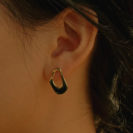 1 set of Black studs Elegant Style 304 18K Gold Plated