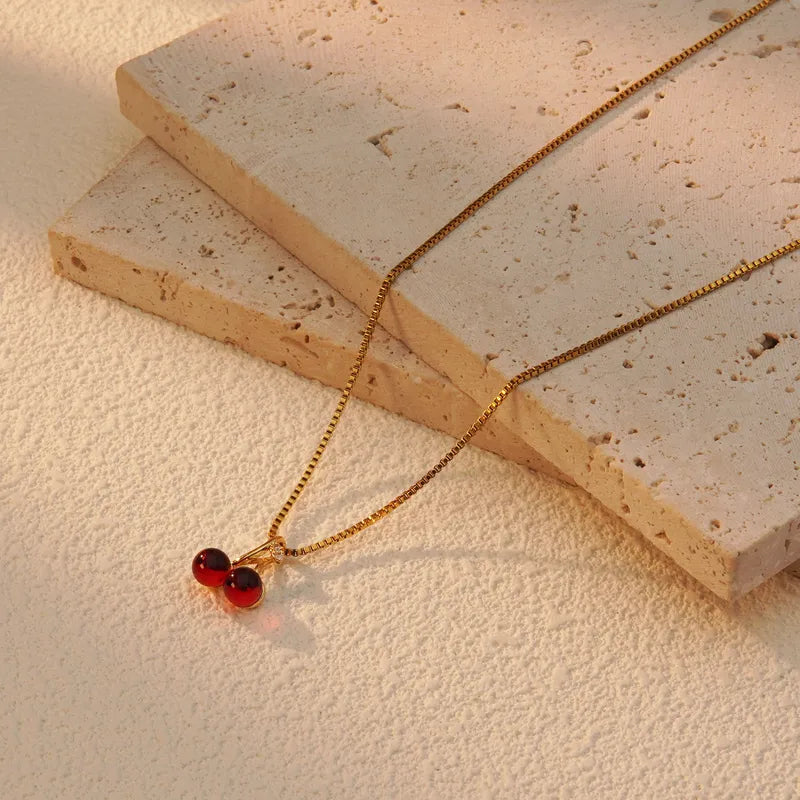 Truetarnish Red Cherrie Necklace with minimalist chain