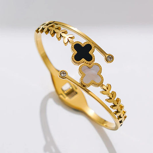 Black & White Gold Leaf Bracelet | Bangle | Kada