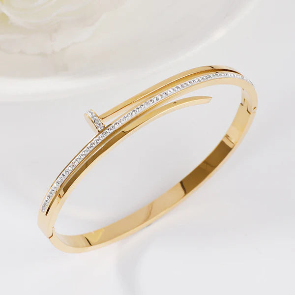 Double layered Nail 18K Gold Plated Rhinestones Bangle