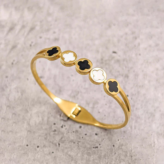 Black & White Leaf Gold Bracelet | Bangle | Kada