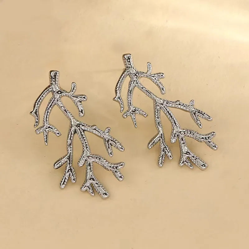 Silver Tree Branch 304 Stainless Steel Ear Studs