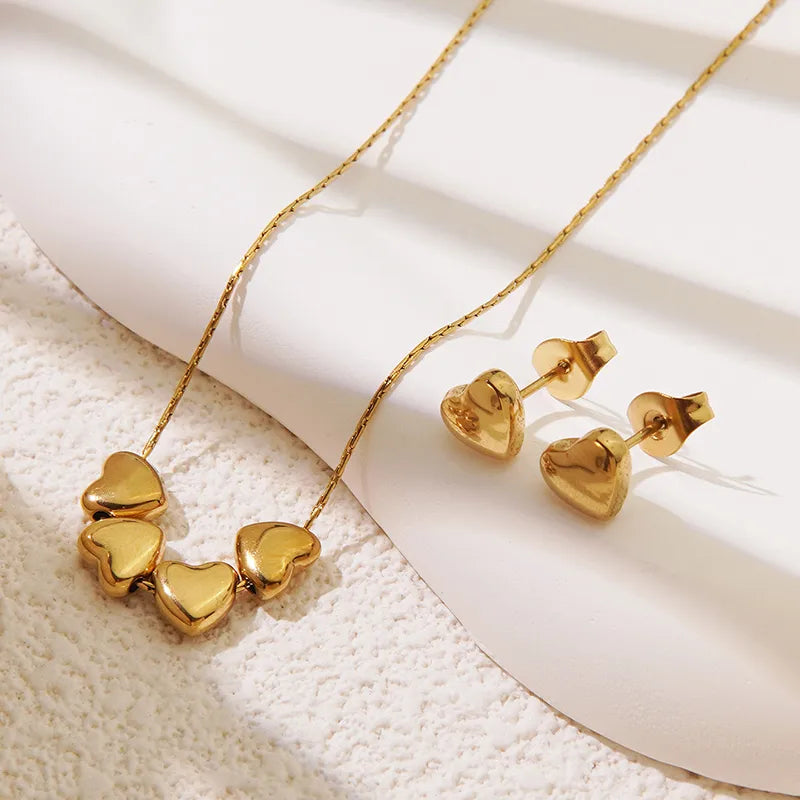 Truetarnish 4 hearts 18k Gold plated Necklace with Ear stud 📐