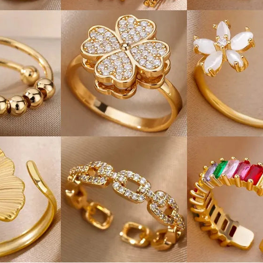 Minimalist Office Open Rings Design - Gold Sun