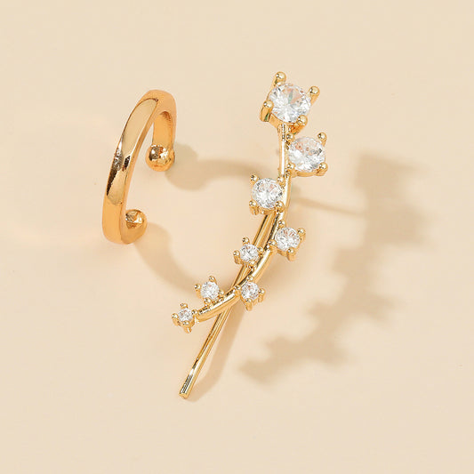 Diamond Leaf Earrings with Cuffs