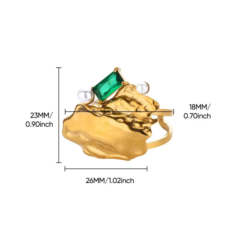 Elegant Vintage French Style Flower Bow Knot 304 Stainless Steel 18K Gold Plated Rings - Green