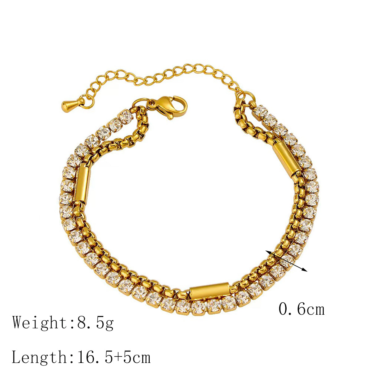 Double Layered Diamond and Gold 304 18K Gold Plated chain Bracelets