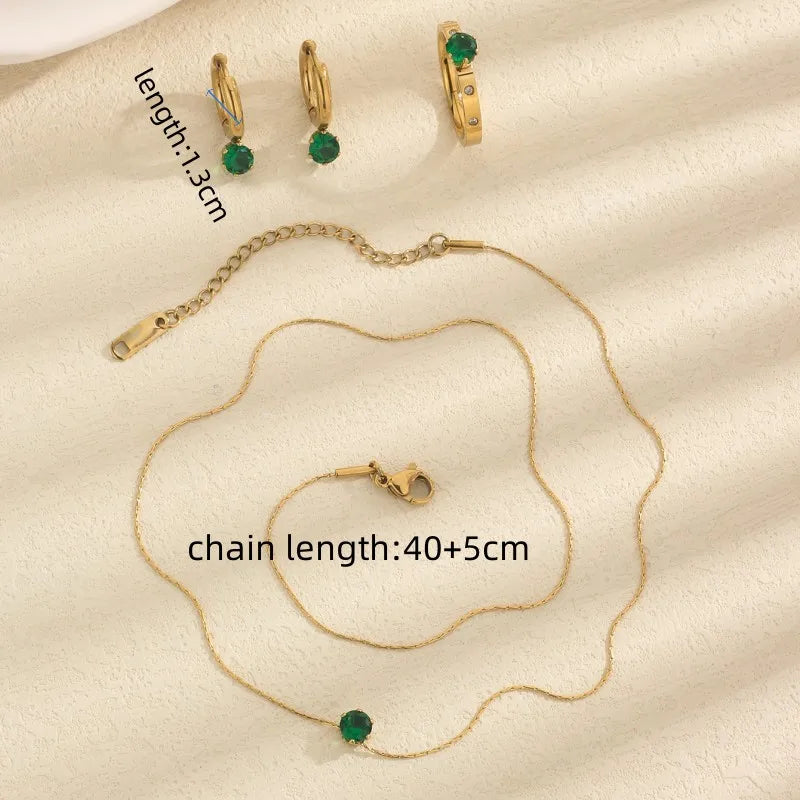 Green single diamond Necklace with Earring and finger ring Set